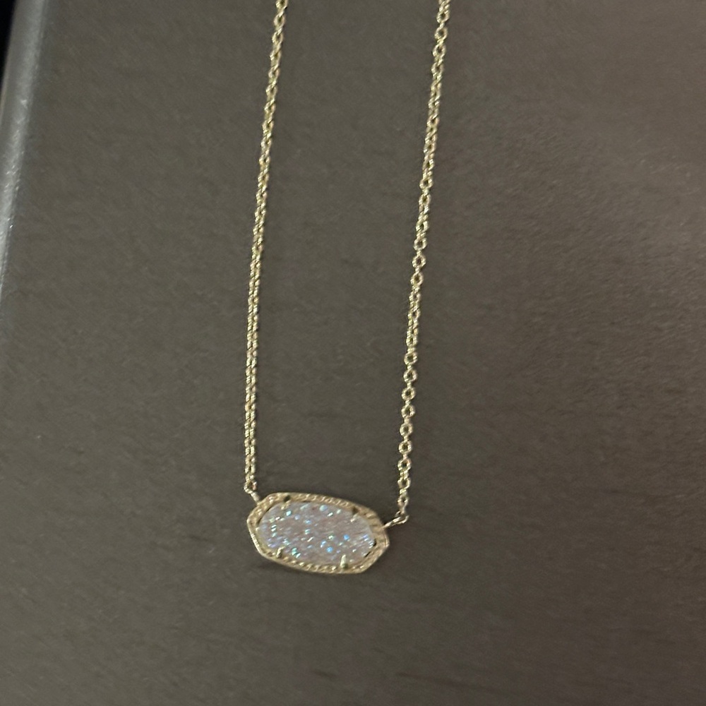 Gold and White Druzy Pendant Necklace